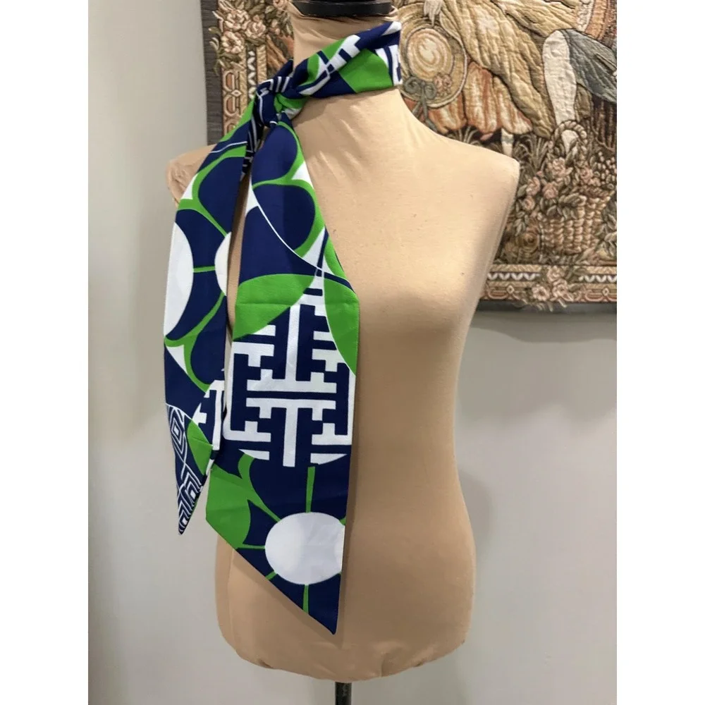 Blue Green Floral Scarf Womens One Size Long Skinny Rectangle Neck Wrap 59 Inch